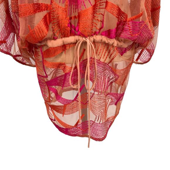 Jen's Pirate Booty Cover-Up Top Sheer Embroidered Pink Orange Size XS/Small - Picture 4 of 11